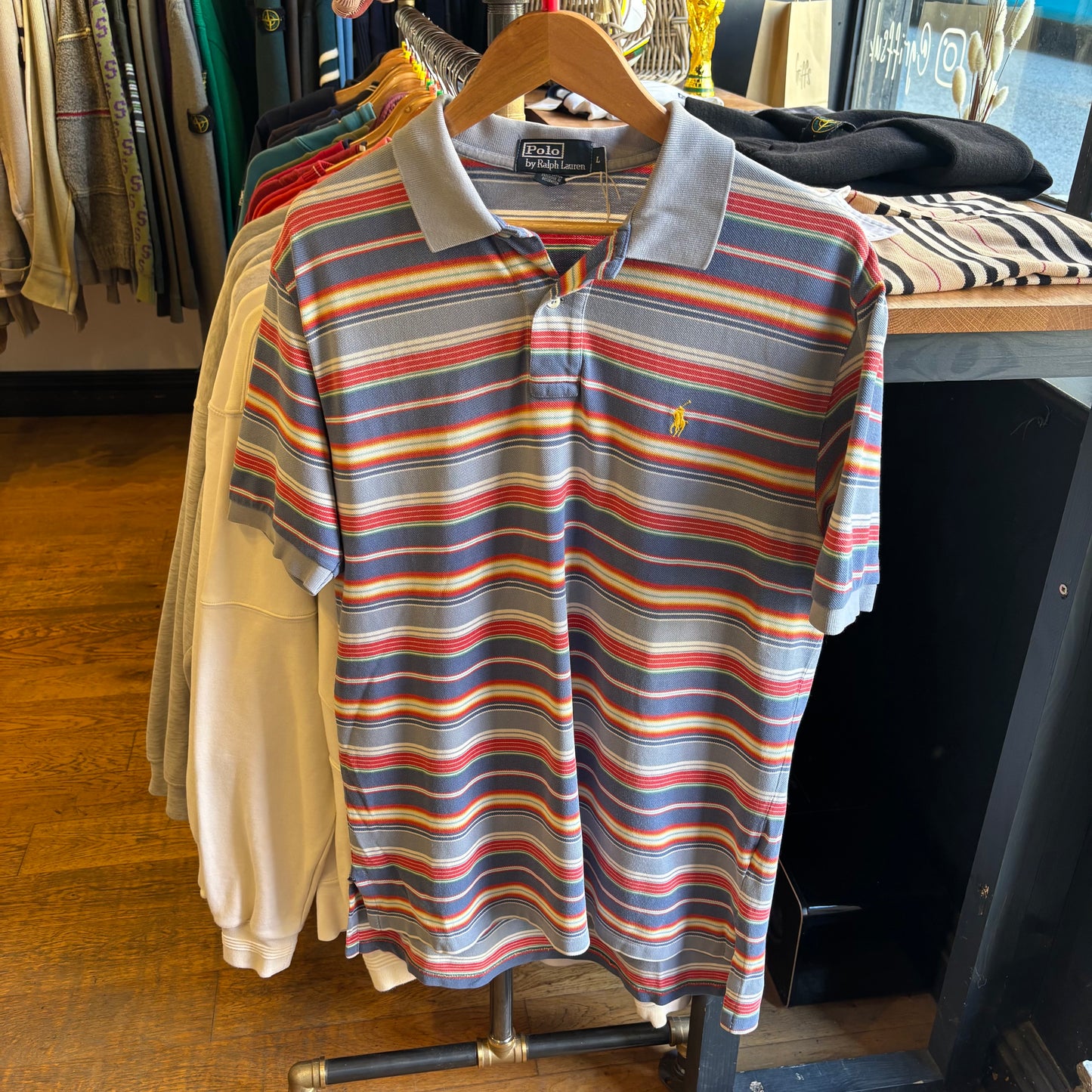 Ralph Lauren Multi Stripe Polo Shirt Blue (Large)
