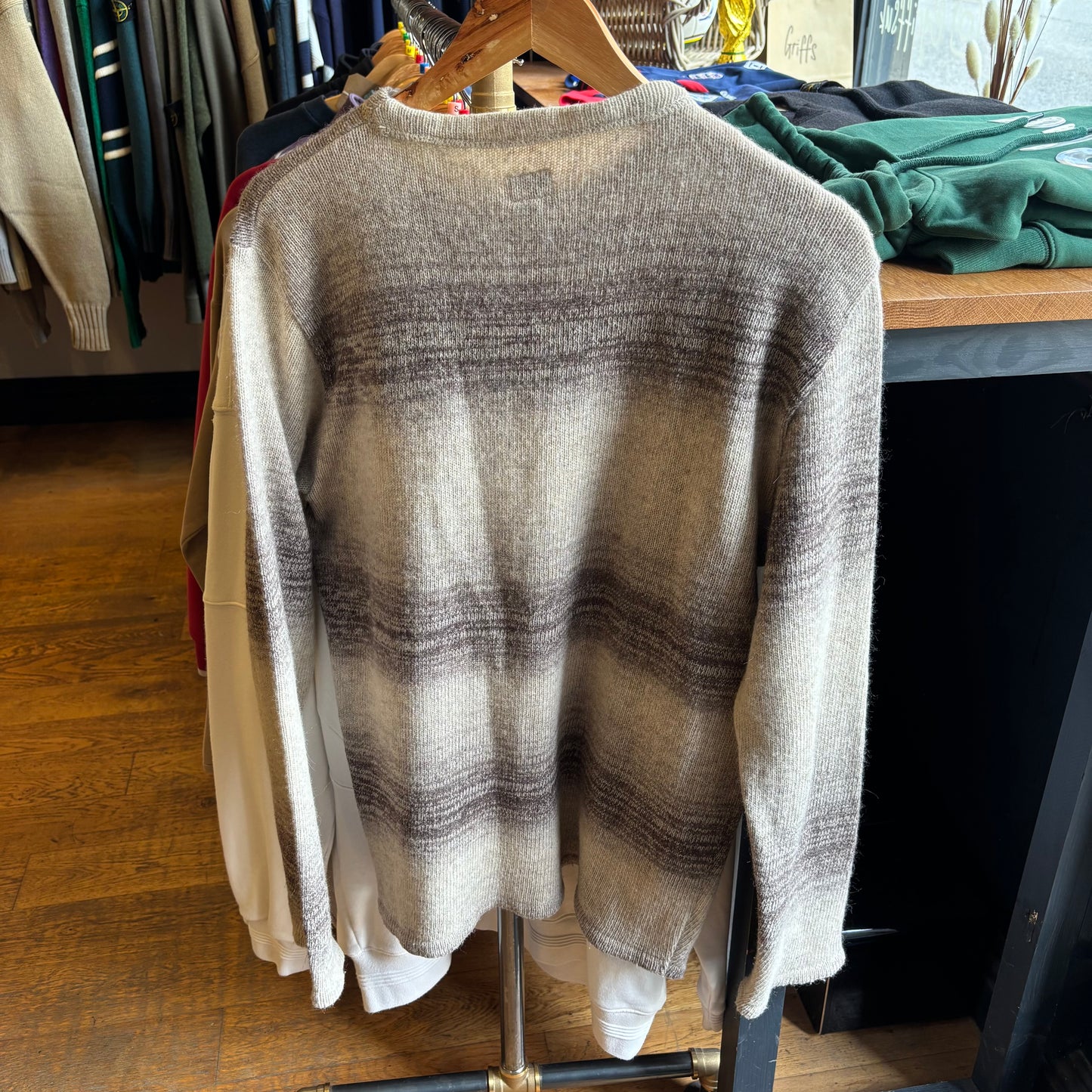 Armani Jeans Fade Pullover Knit Jumper Cream/ Brown (Large)