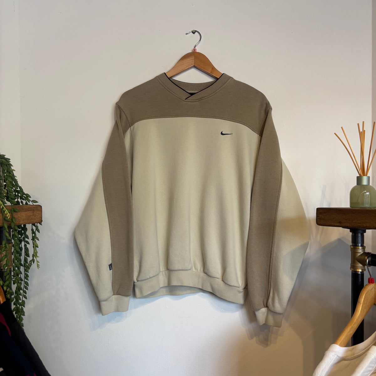 Nike Swoosh Two Tone Oversized Sweatshirt Cream (Small)