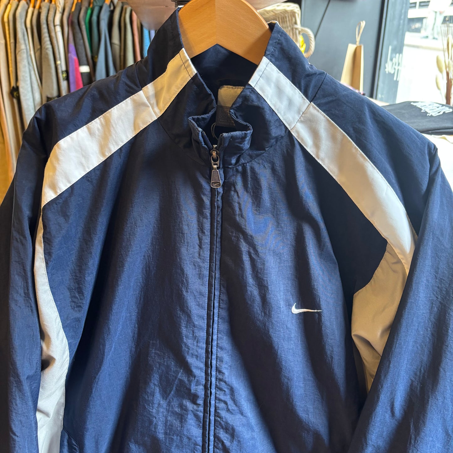 Nike Swoosh Zip Up Windbreaker Jacket Navy (XL)