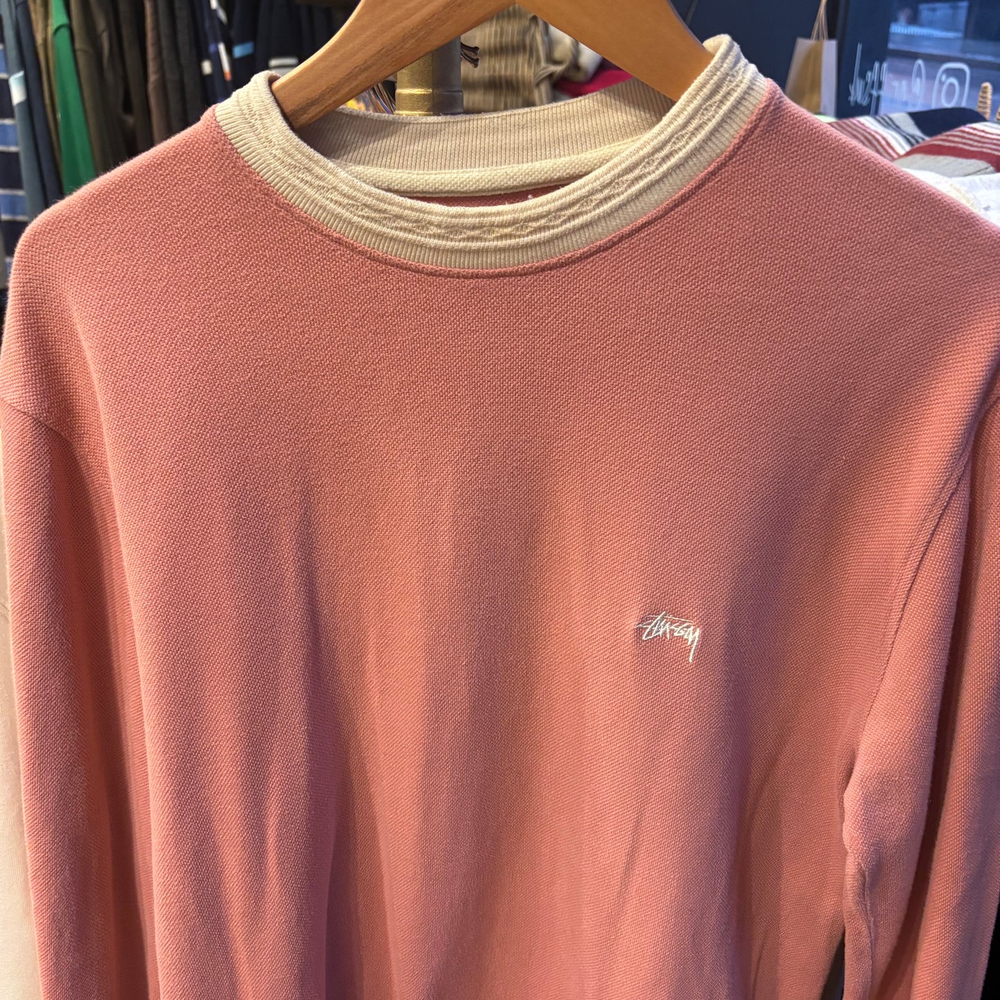 Stussy Diamond Collar Heavy Pique Long Sleeve Pink (Medium)