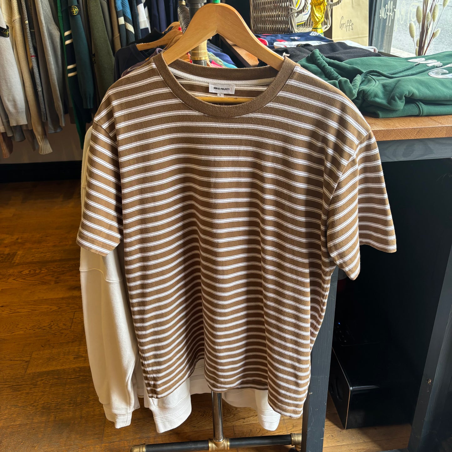 Norse Projects Johannes College Stripe T-Shirt Green (XL)