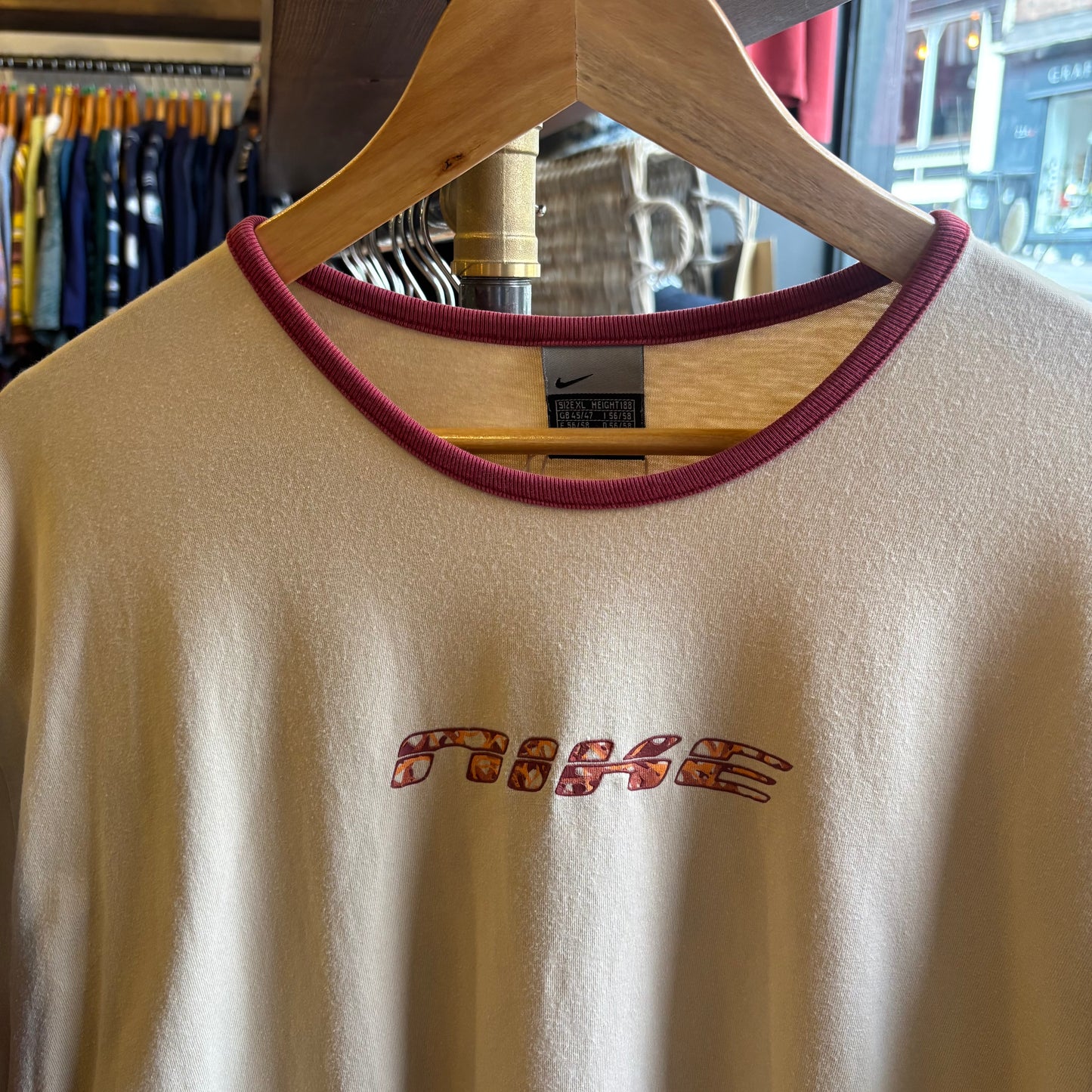 Nike 2000's Spellout Ringer T-Shirt Beige (XL)