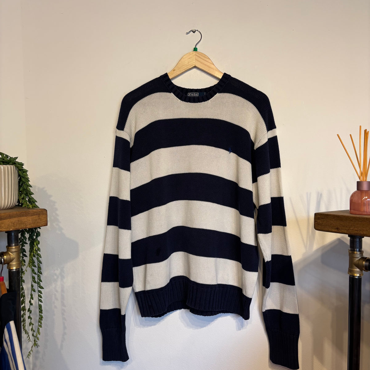 Ralph Lauren Stripe Pullover Knit Jumper Navy/ White (XL)