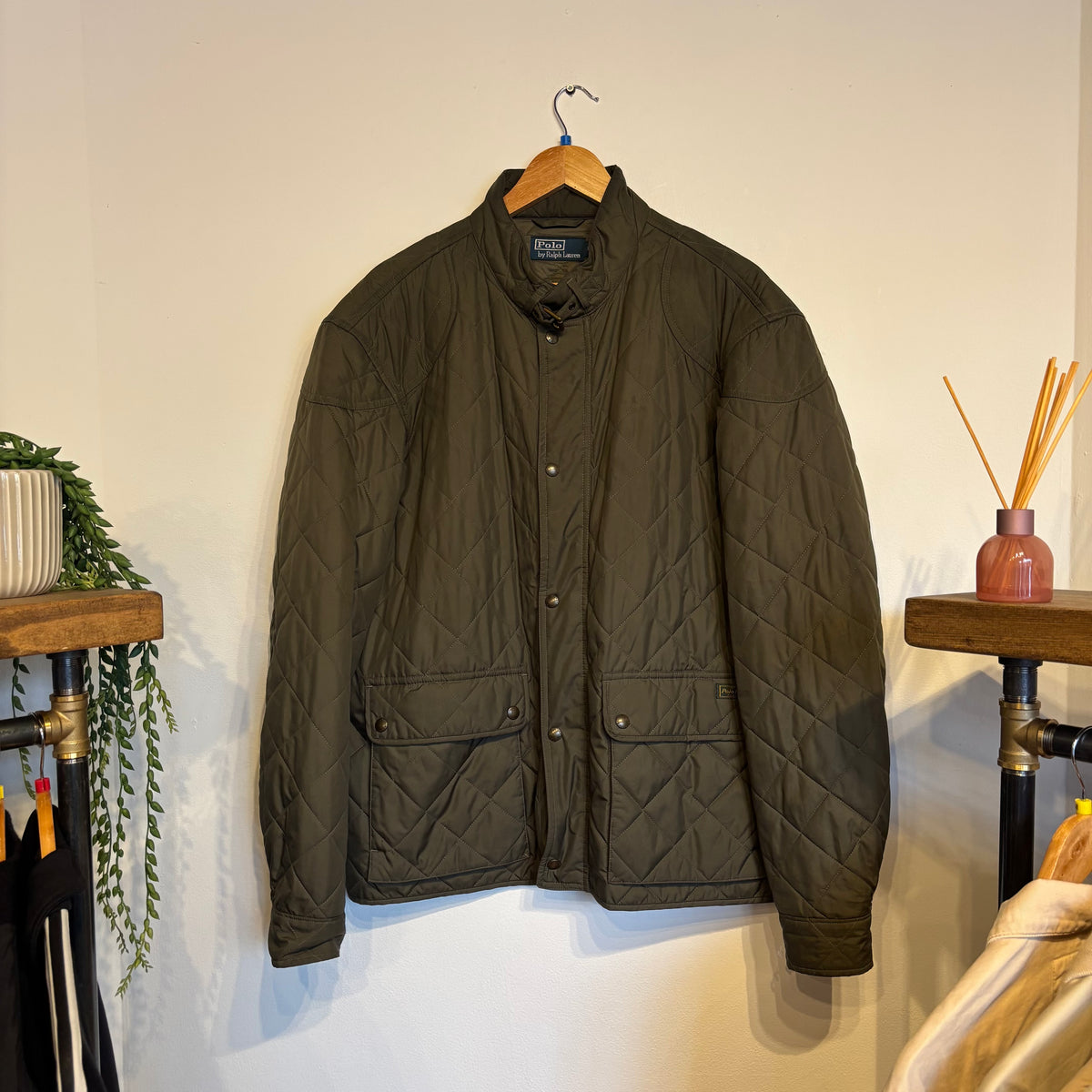 Ralph Lauren Quilted Button Up Jacket Khaki Green (XXL)