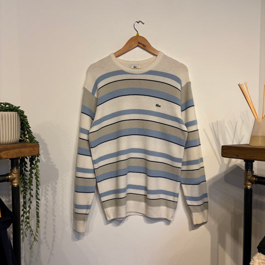 Lacoste Stripe Pullover Knit Jumper White/ Blue (Medium)