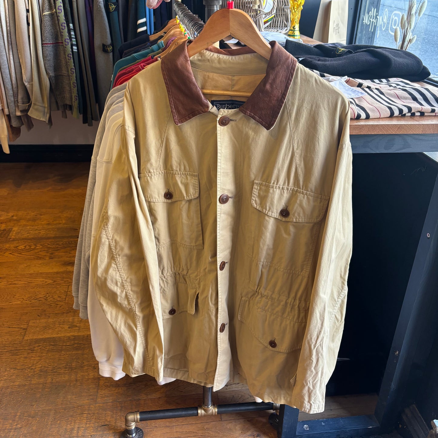 Burberry Button Up Longline Chore Style Jacket Beige (Large)