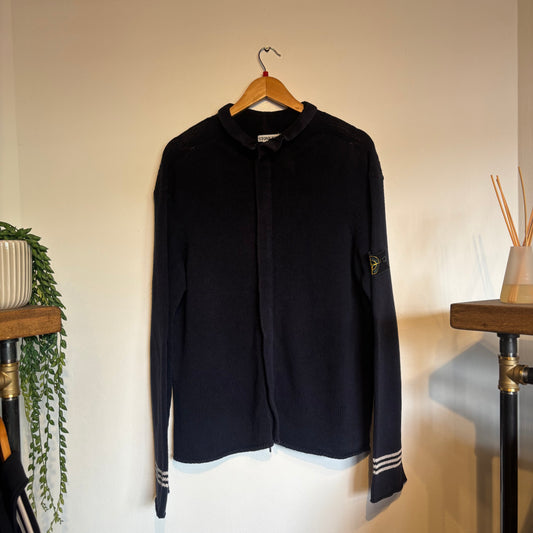 Stone Island 2000s Full Zip Knit Jumper Navy (Large)