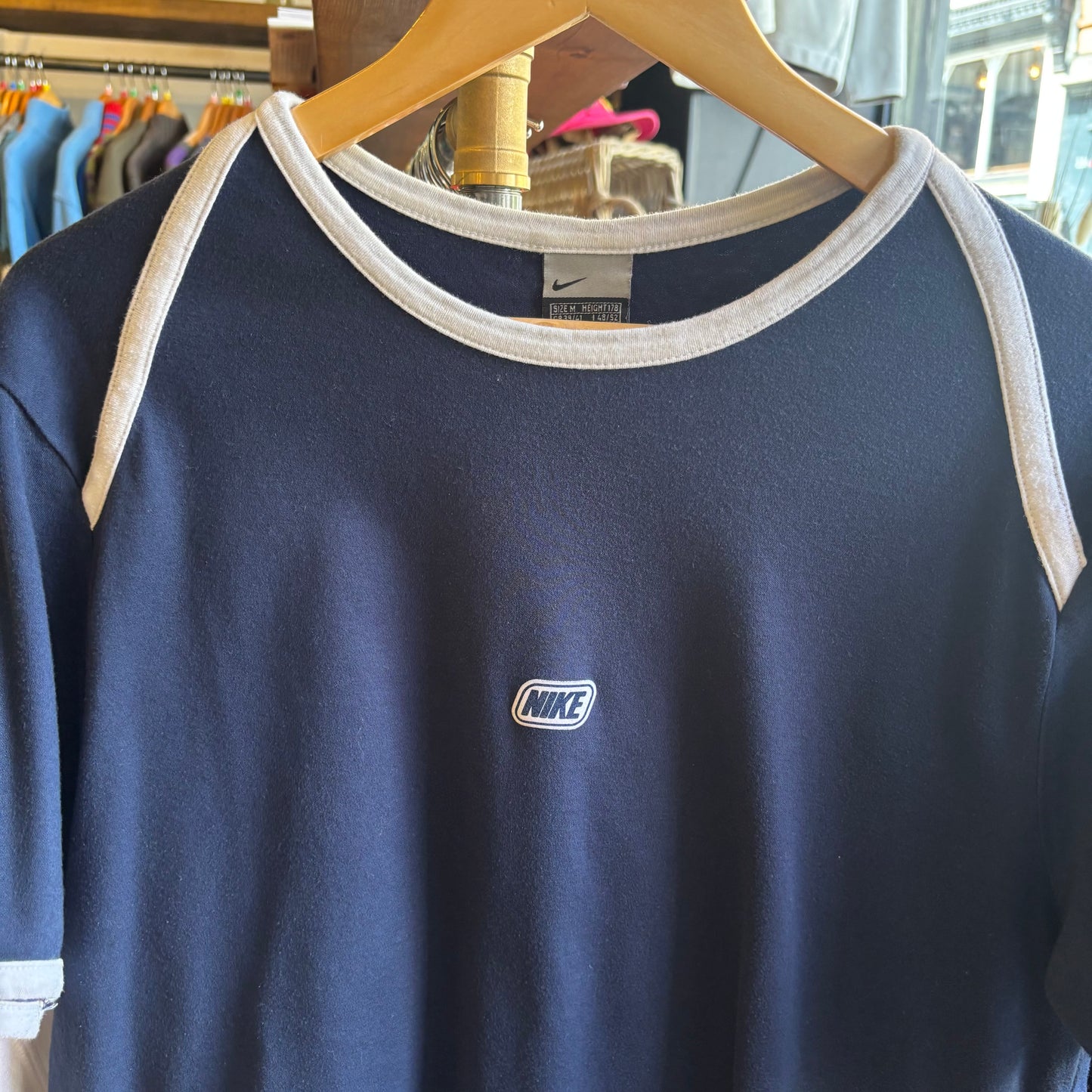 Nike 2000's Spellout Ringer T-Shirt Navy (Medium)