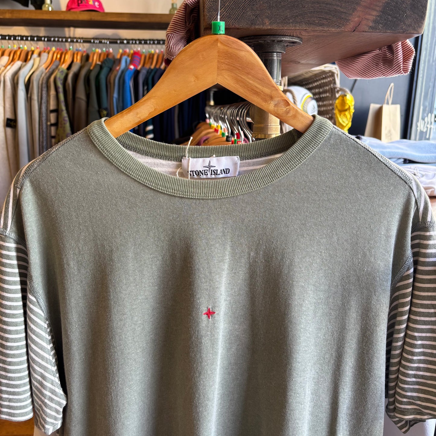 Stone Island S/S 2019 Marina Stripe T-Shirt Green (XL)