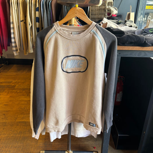 Nike Spellout Two Tone Oversized Sweatshirt Cream/ Grey (Medium)