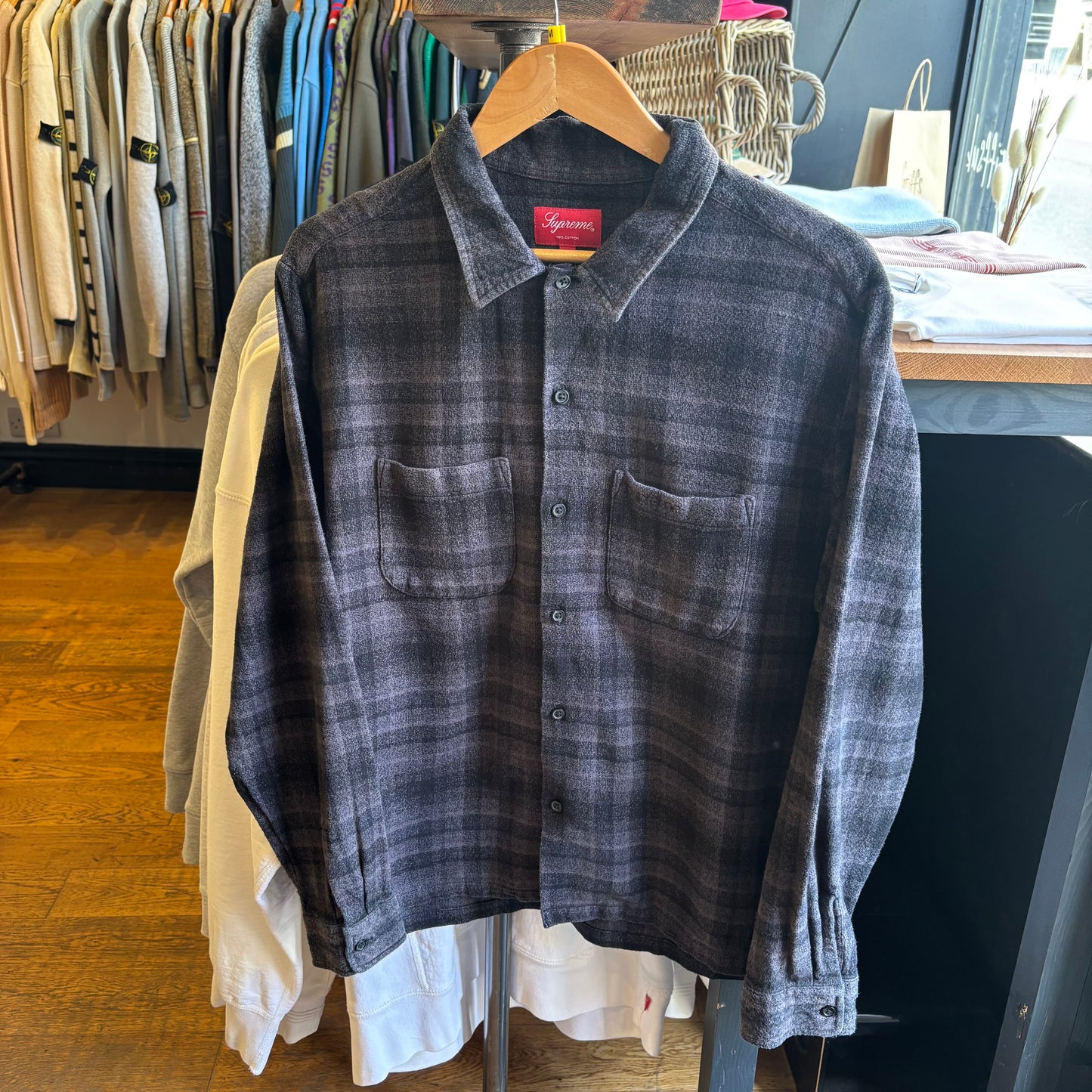 Supreme SS21 Plaid Flannel Longsleeve Shirt Black (Medium)