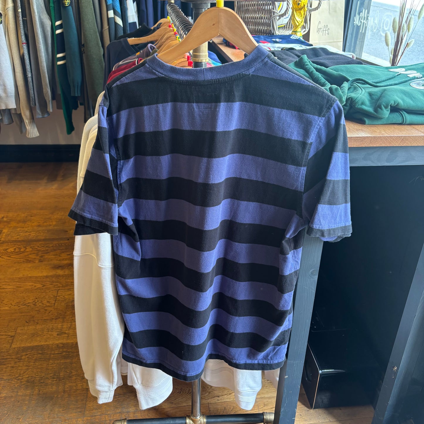 Stussy Classic Stripe Crew T-Shirt Blue/ Black (Medium)