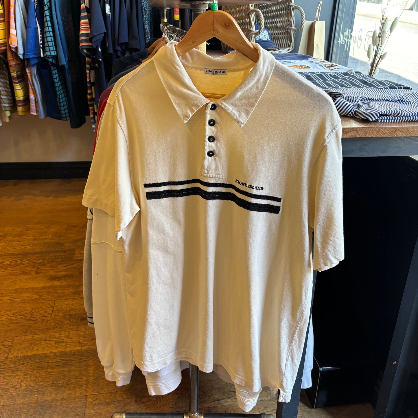 Stone Island 2000's Script Polo Shirt Cream (XL)