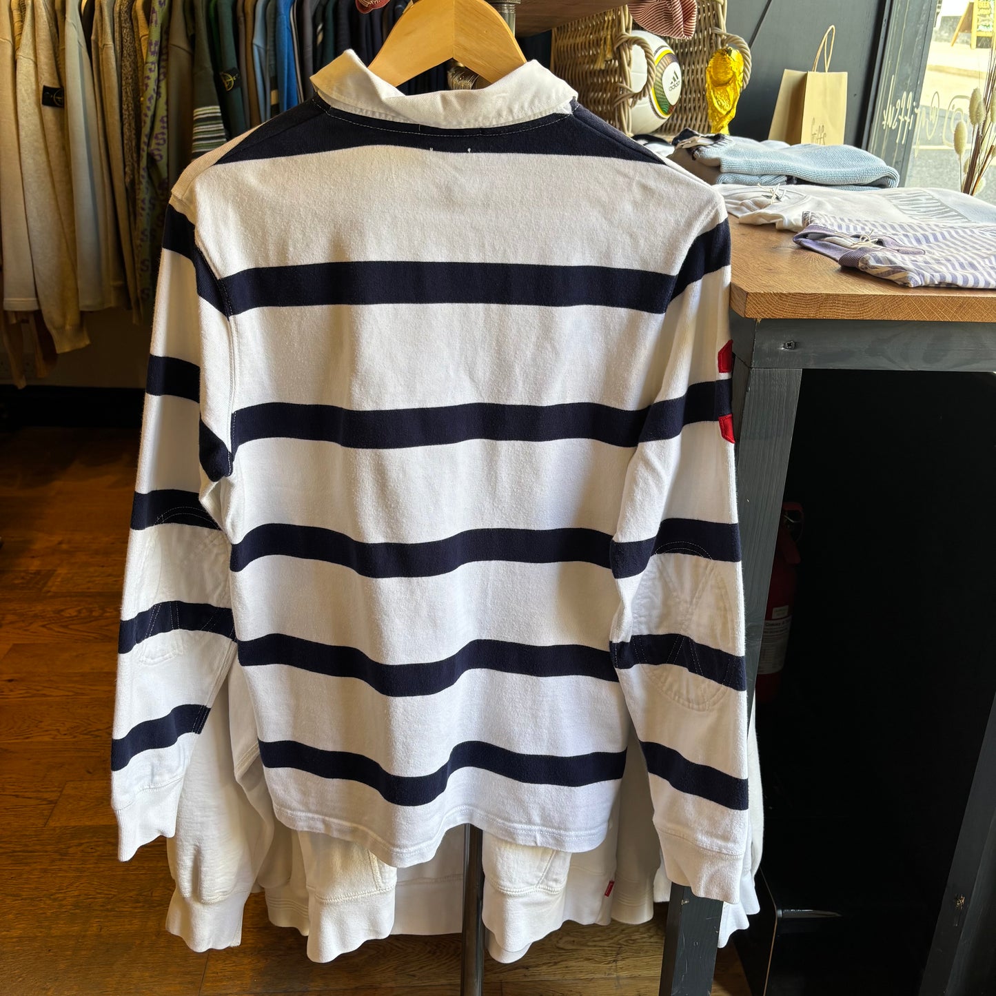 Ralph Lauren Stripe Rugby Polo Shirt White/ Navy (Small)