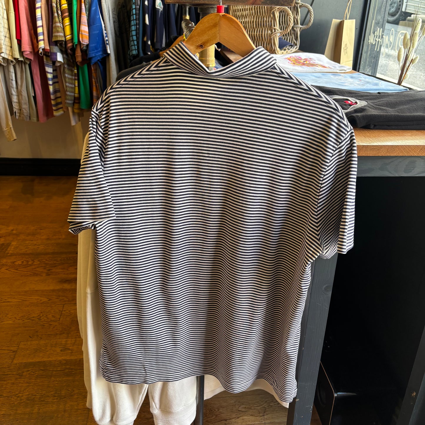 Ralph Lauren Mini Stripe Polo Shirt Navy/ White (Large)