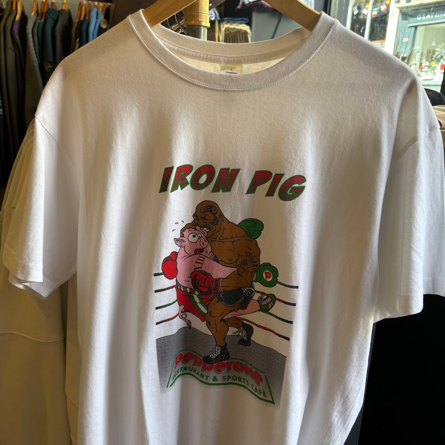 Mike Tyson Iron Pig Graphic T-Shirt White (Large)