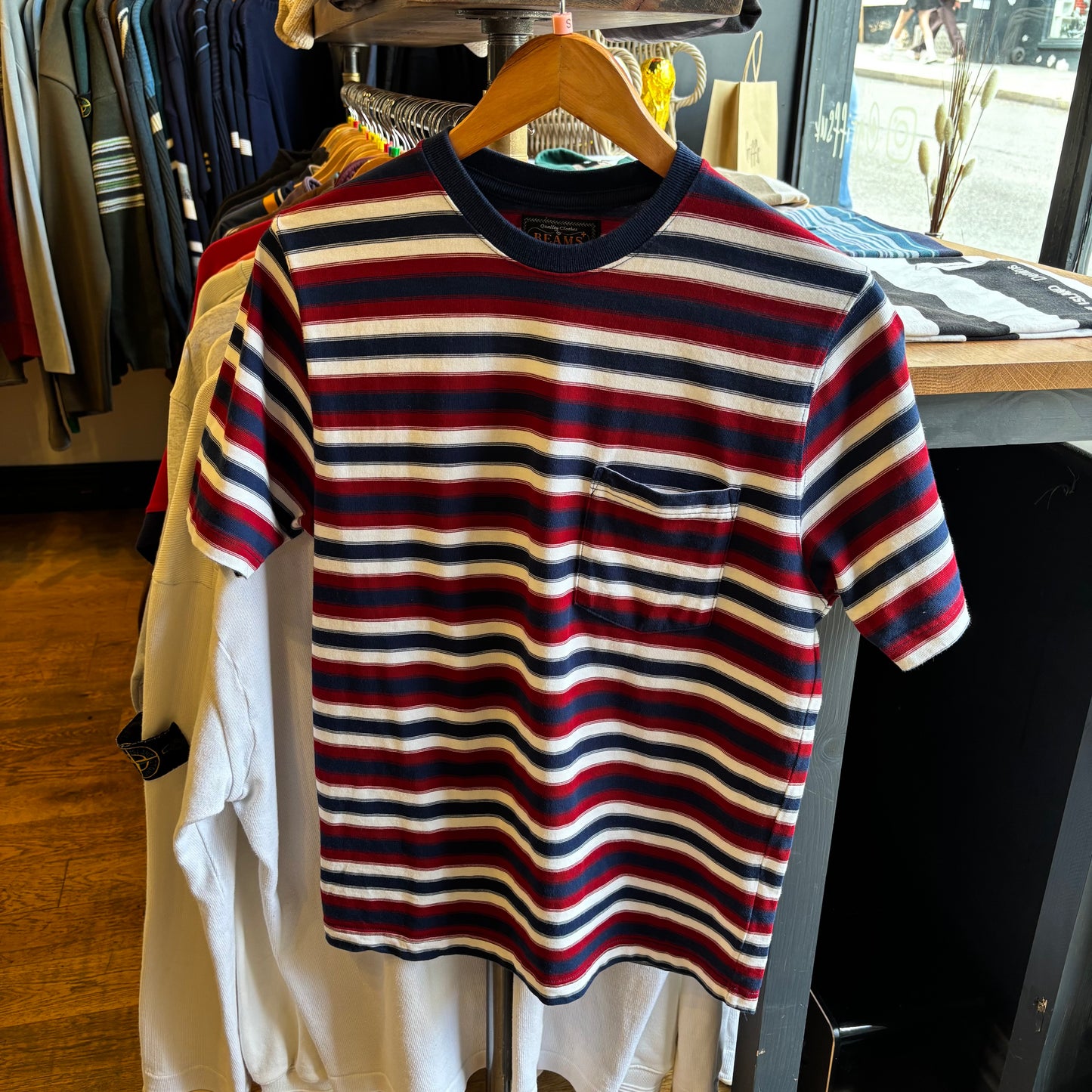 Beams Plus Striped Pocket T-Shirt Blue/ Red (Small)