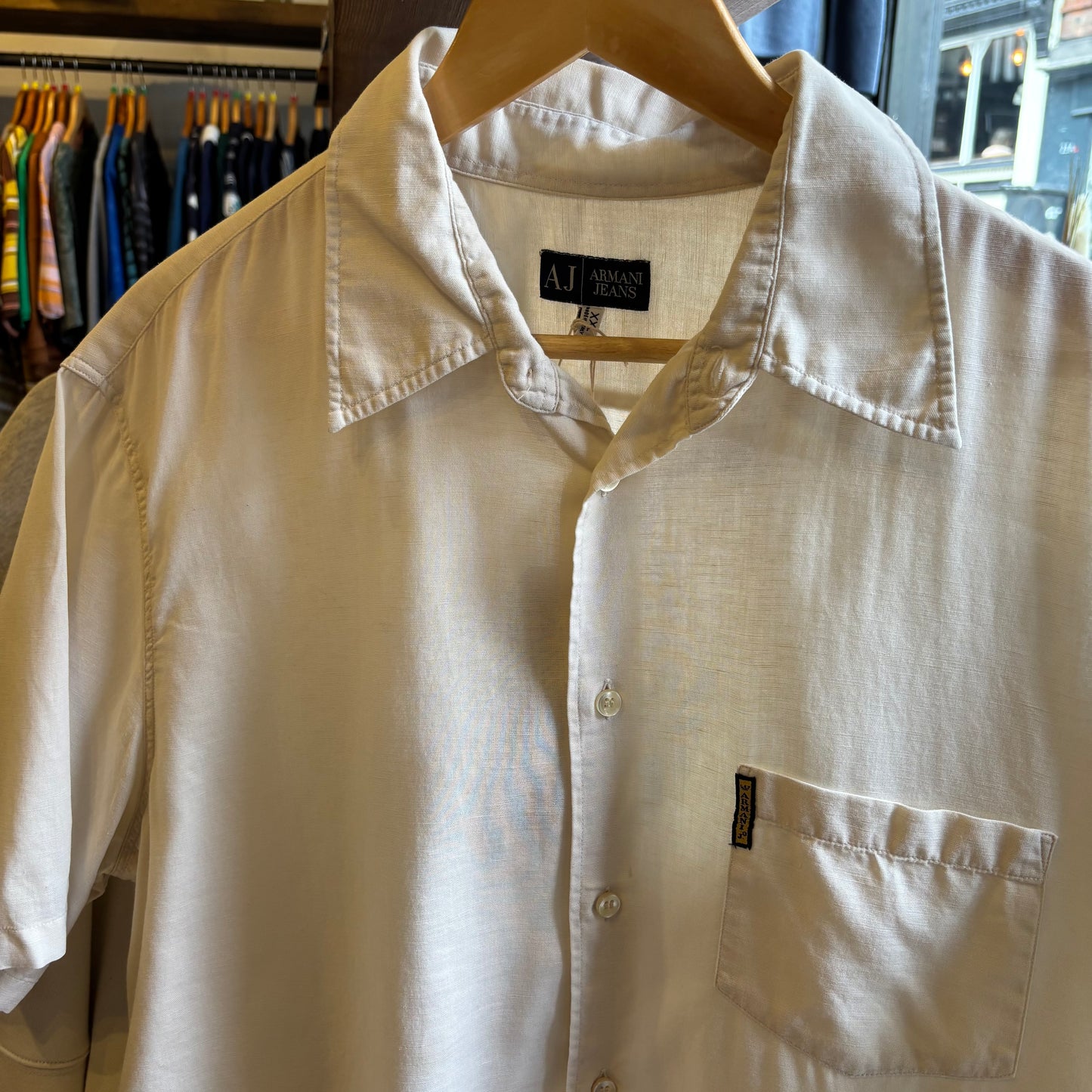 Armani Jeans Short Sleeve Linen Shirt Cream (XXL)