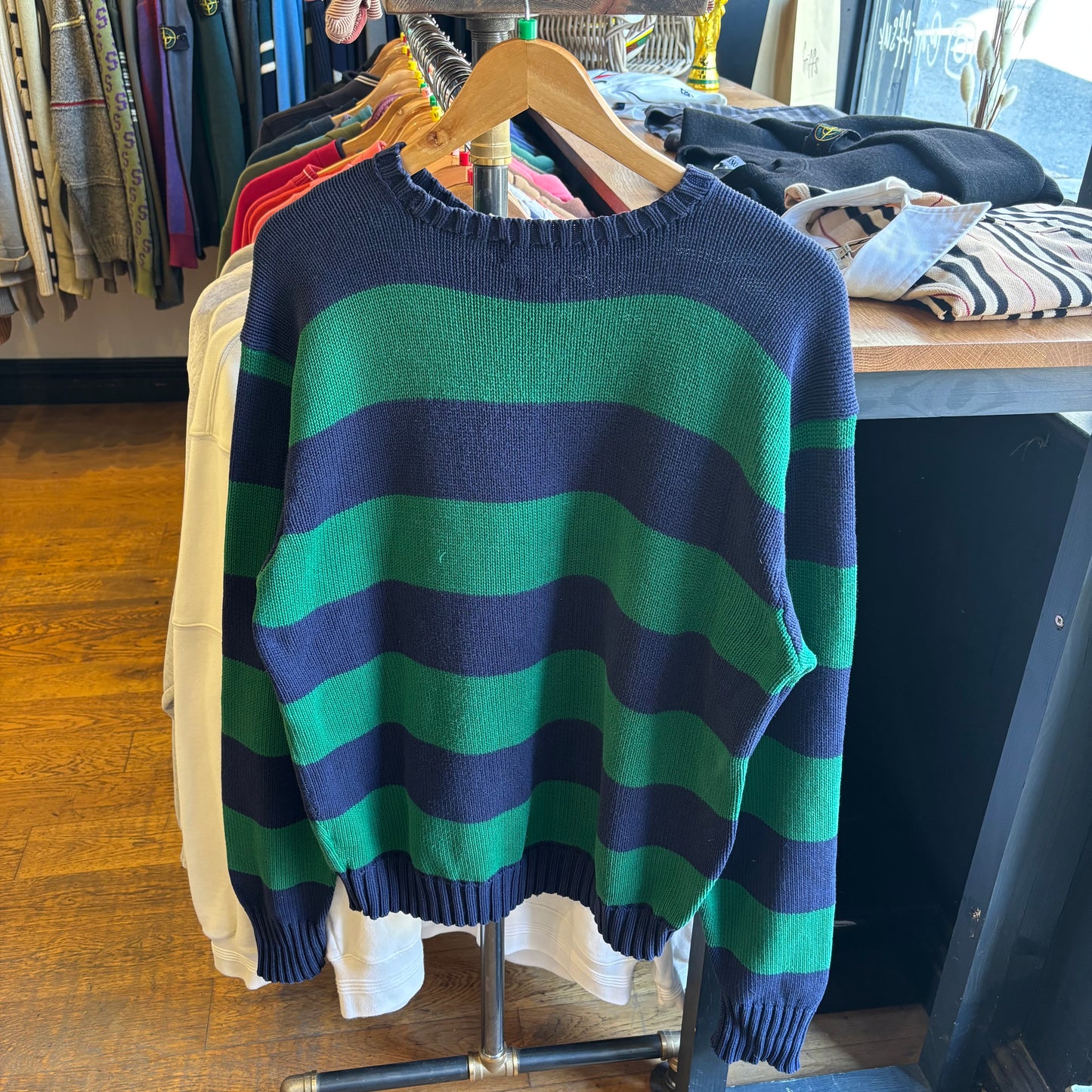 Ralph Lauren Pullover Stripe Knit Jumper Navy/ Green (Large)
