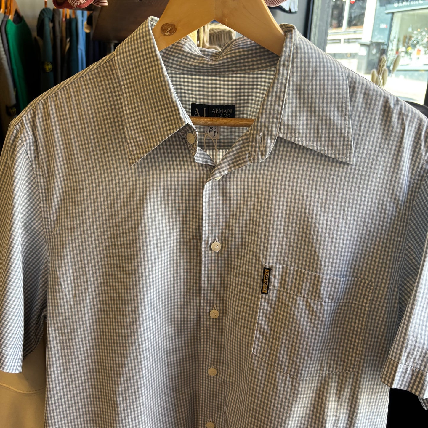 Armani Jeans Plaid Button Up Shirt White/ Blue (XL)