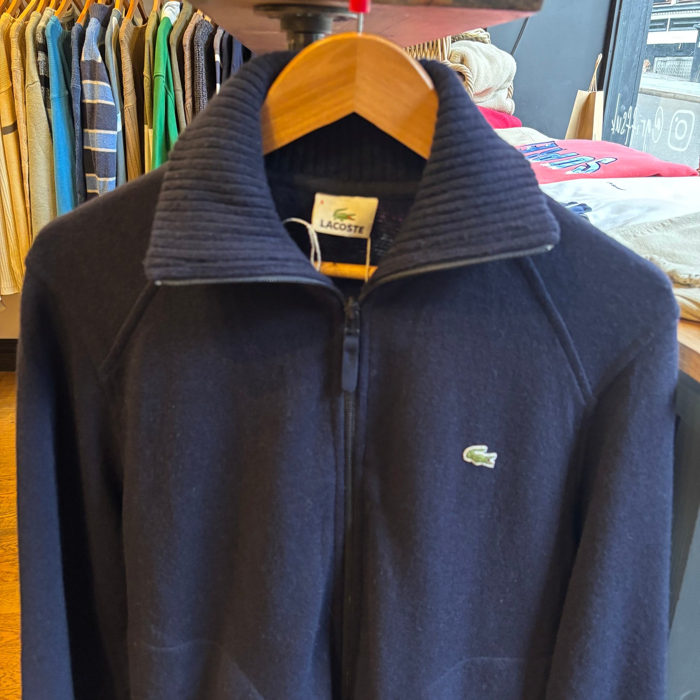 Lacoste Full Zip Wool Knitted Jumper Navy (Large)
