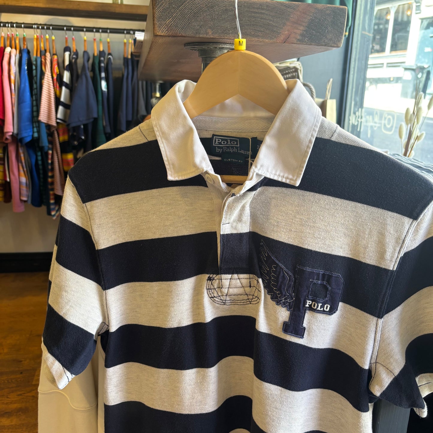 Ralph Lauren Stripe Polo Shirt Grey/ Navy (Medium)