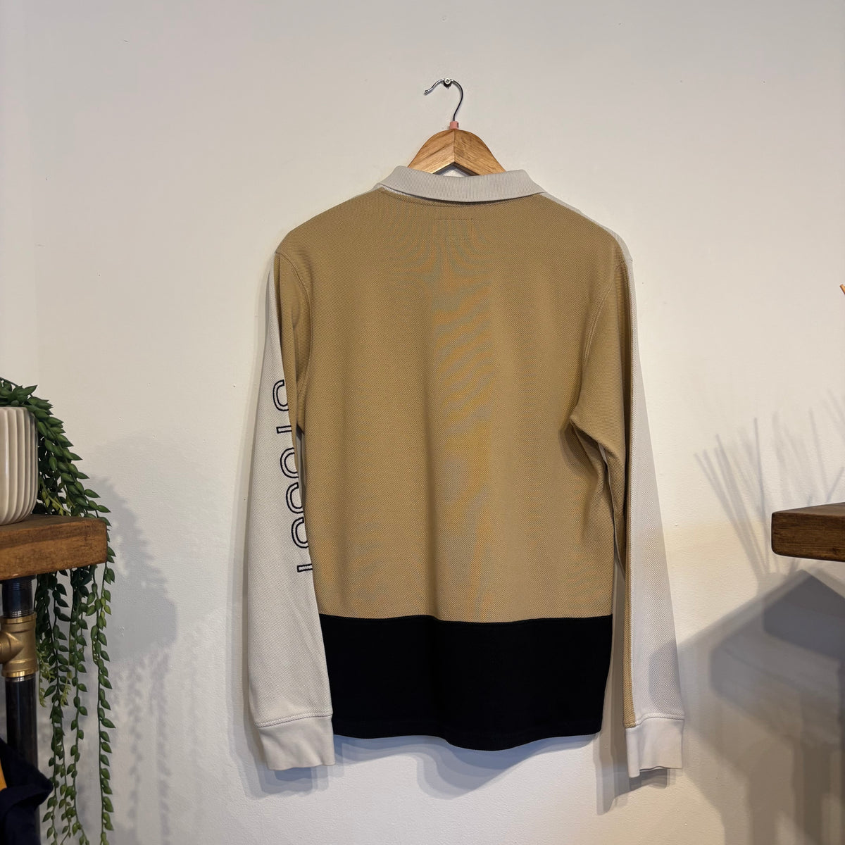 Stussy Panel Longsleeve Polo Shirt Grey/ Beige (Small)