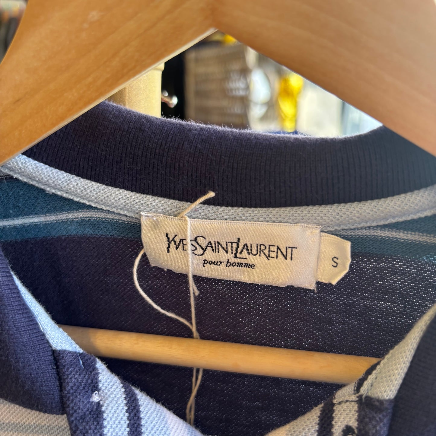 Yves Saint Laurent Stripe Polo Shirt Blue (Small)