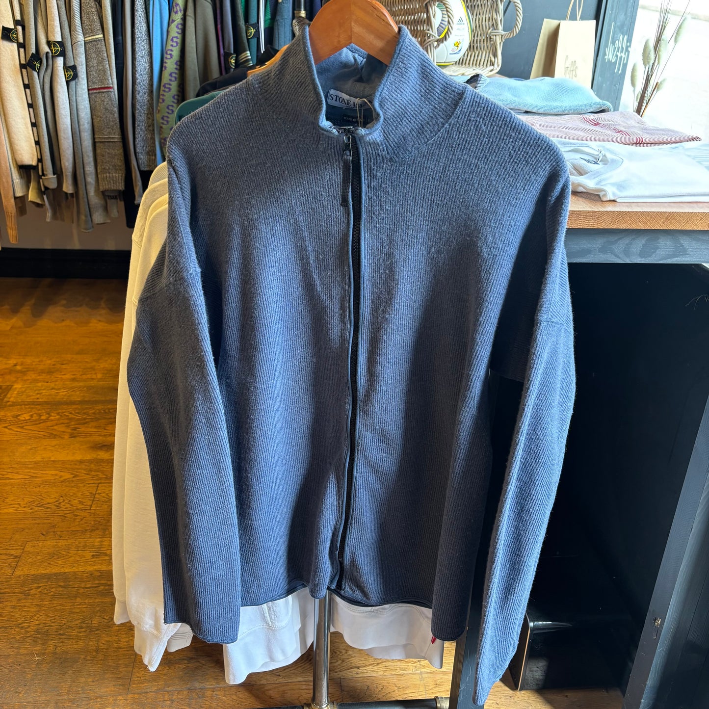 Stone Island A/W 2004 Spellout Full Zip Jumper Blue (Medium)
