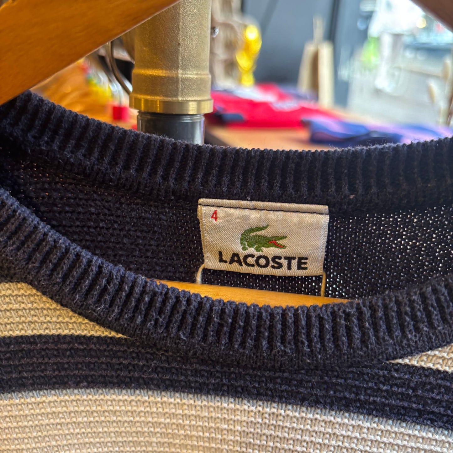 Lacoste Stripe Pullover Knit Jumper Navy/ White (Small)