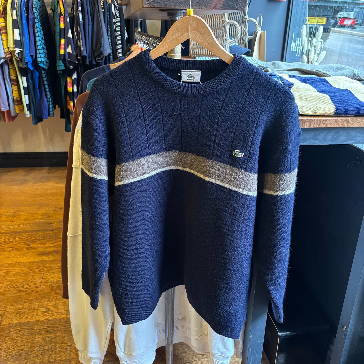 Lacoste Solo Stripe Pullover Knit Jumper Navy (Medium)