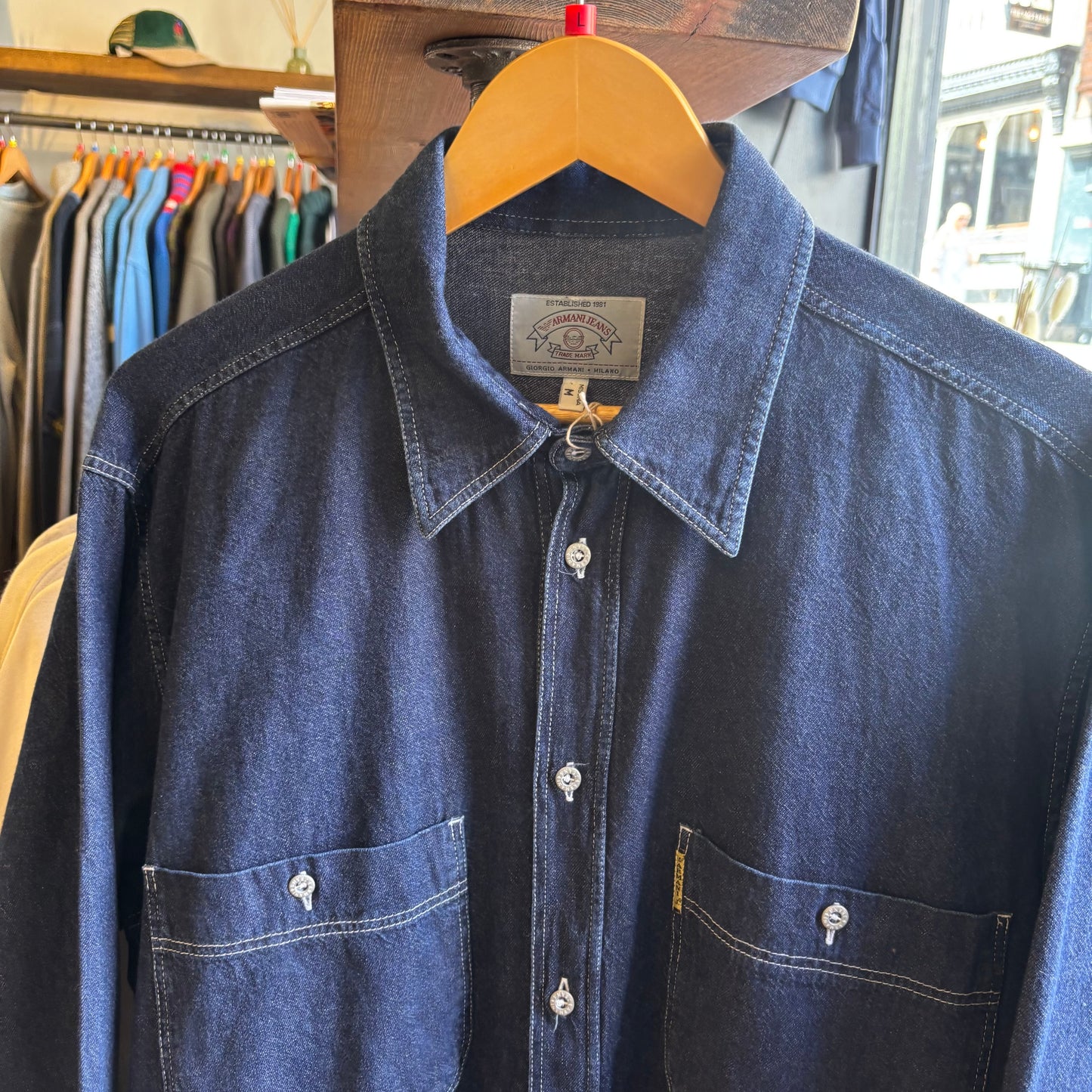 Armani Jeans 90s Denim Longsleeve Shirt Blue (Medium)