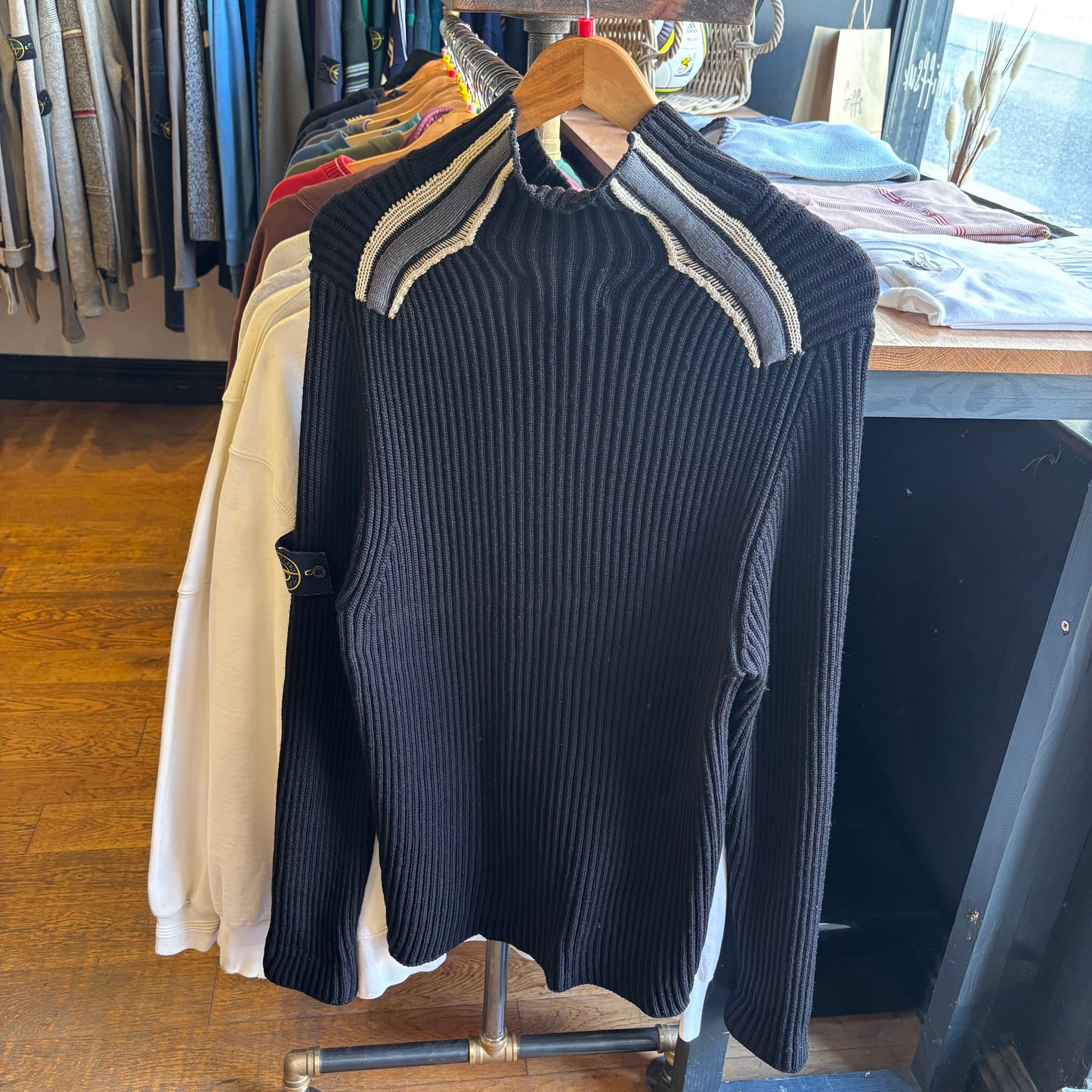 Stone Island A/W 2005 Ribbed Full Zip Jumper Black (Large)