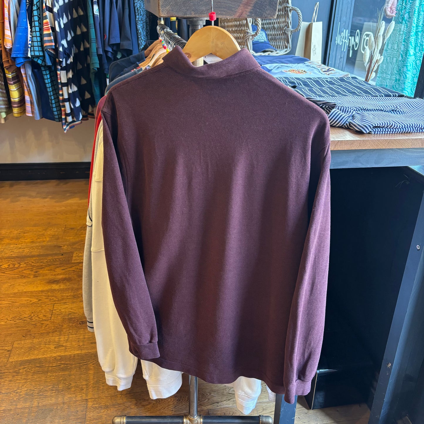 Burberry Longsleeve Polo Shirt Burgundy (Large)