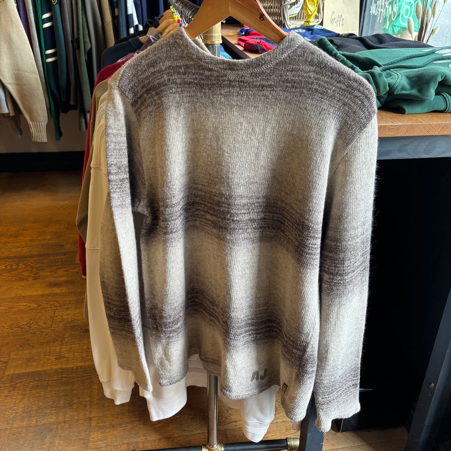 Armani Jeans Fade Pullover Knit Jumper Cream/ Brown (Large)