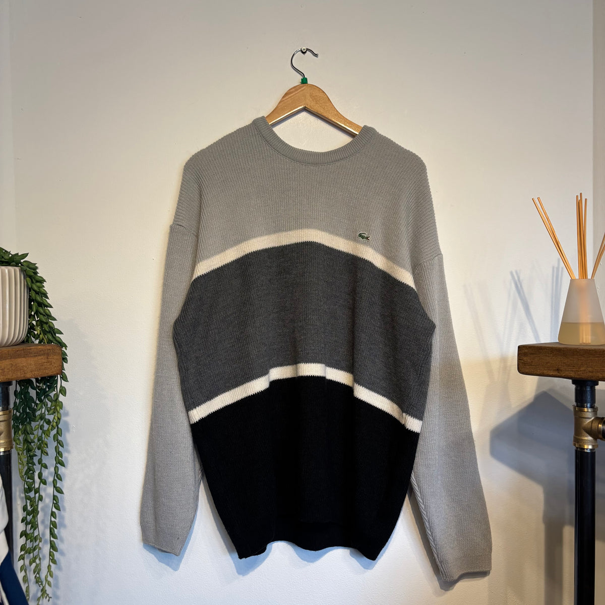 Lacoste Colourblock Pullover Knit Jumper Grey/ Black (XL)