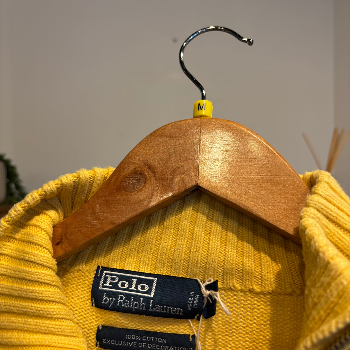 Ralph Lauren Quarter Zip Knit Jumper Yellow/ Navy (Medium)