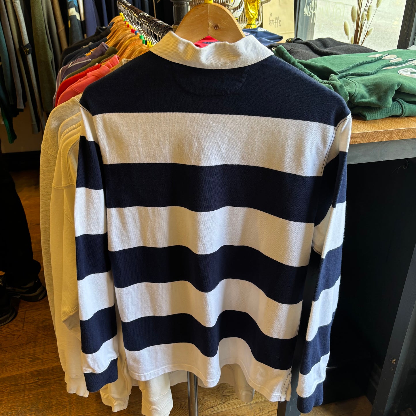 Ralph Lauren Stripe Rugby Polo Shirt White/ Blue (Medium)