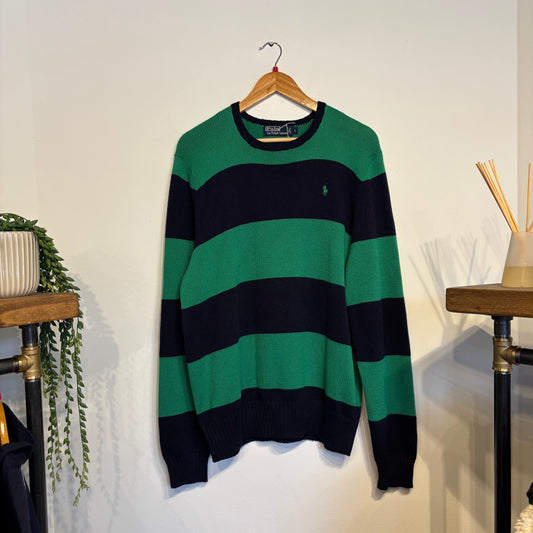 Ralph Lauren Stripe Pullover Knit Jumper Green/ Navy (Large)