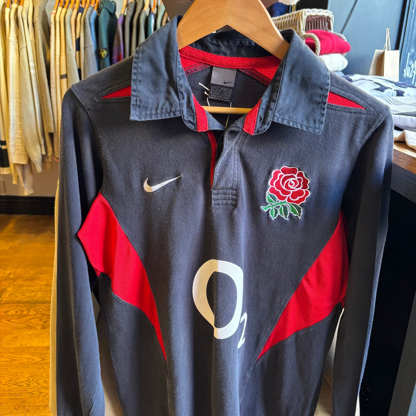 Nike England Rugby 2004 Long Sleeve Polo Shirt Black (Small)