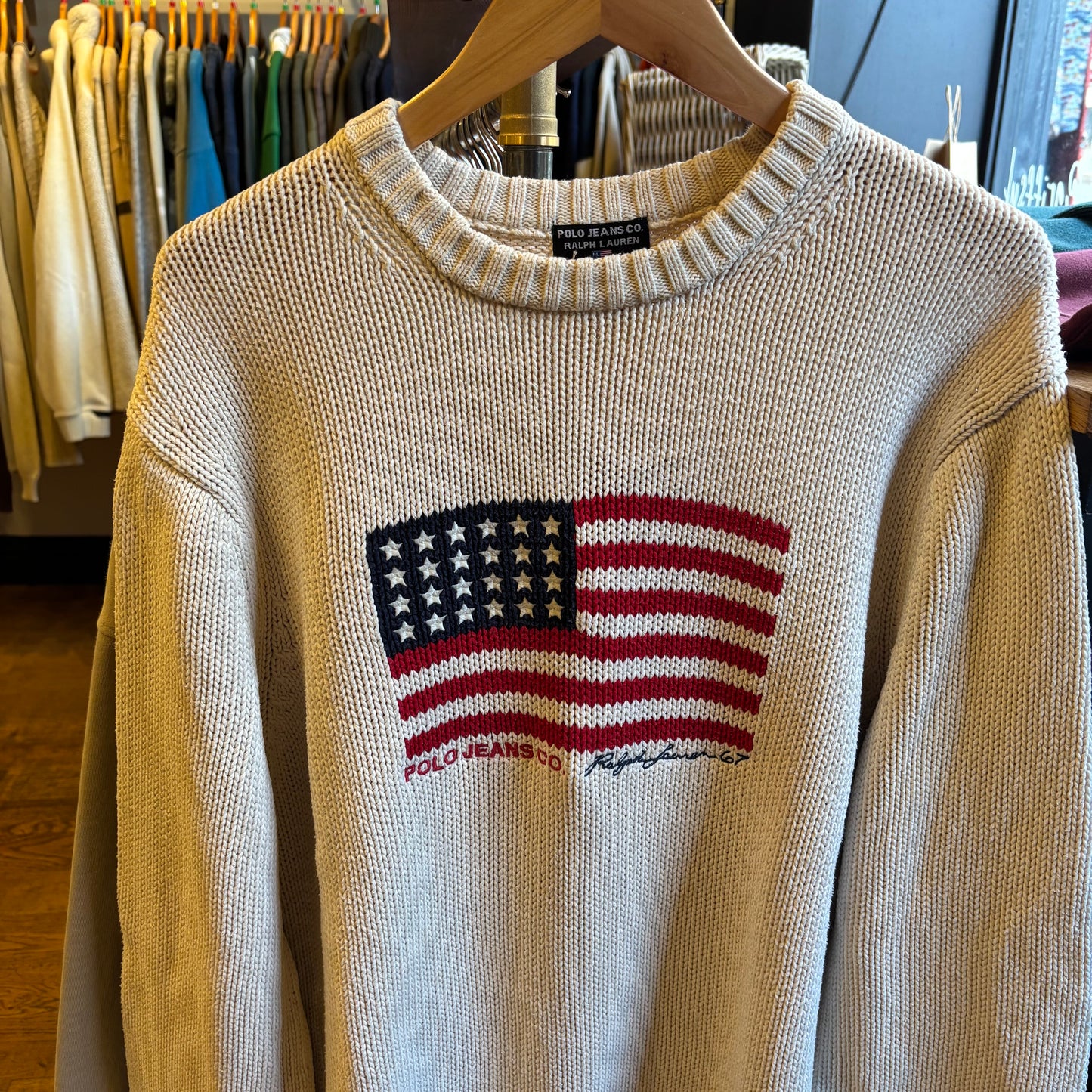 Polo Jeans Ralph Lauren USA Flag Knit Jumper Cream (Large)