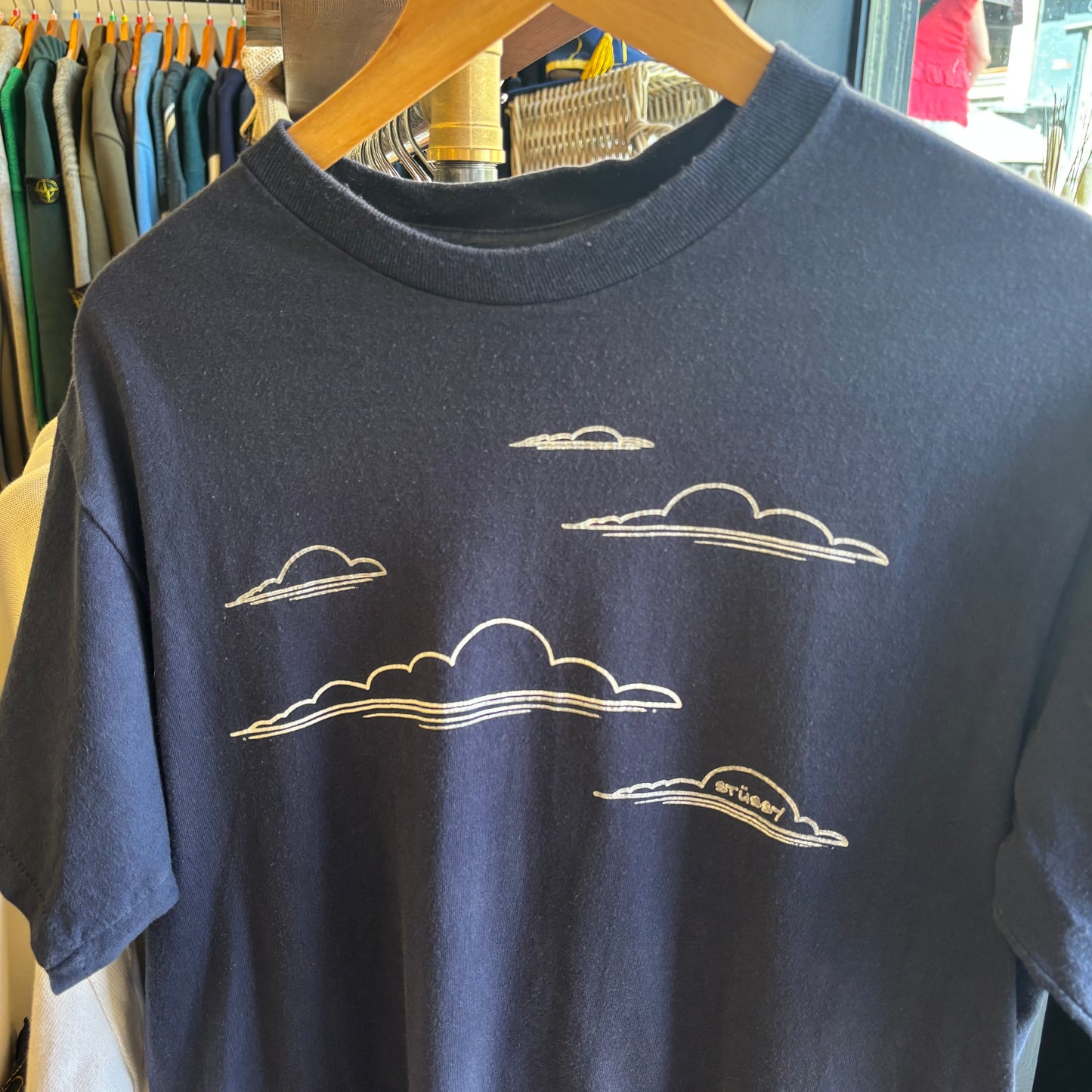Stussy 90s Cloud Print T-Shirt Navy (Medium)