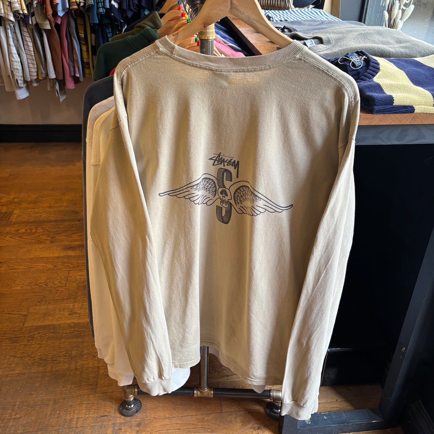 Stussy Skull Wings Longsleeve T-Shirt Beige (Large)