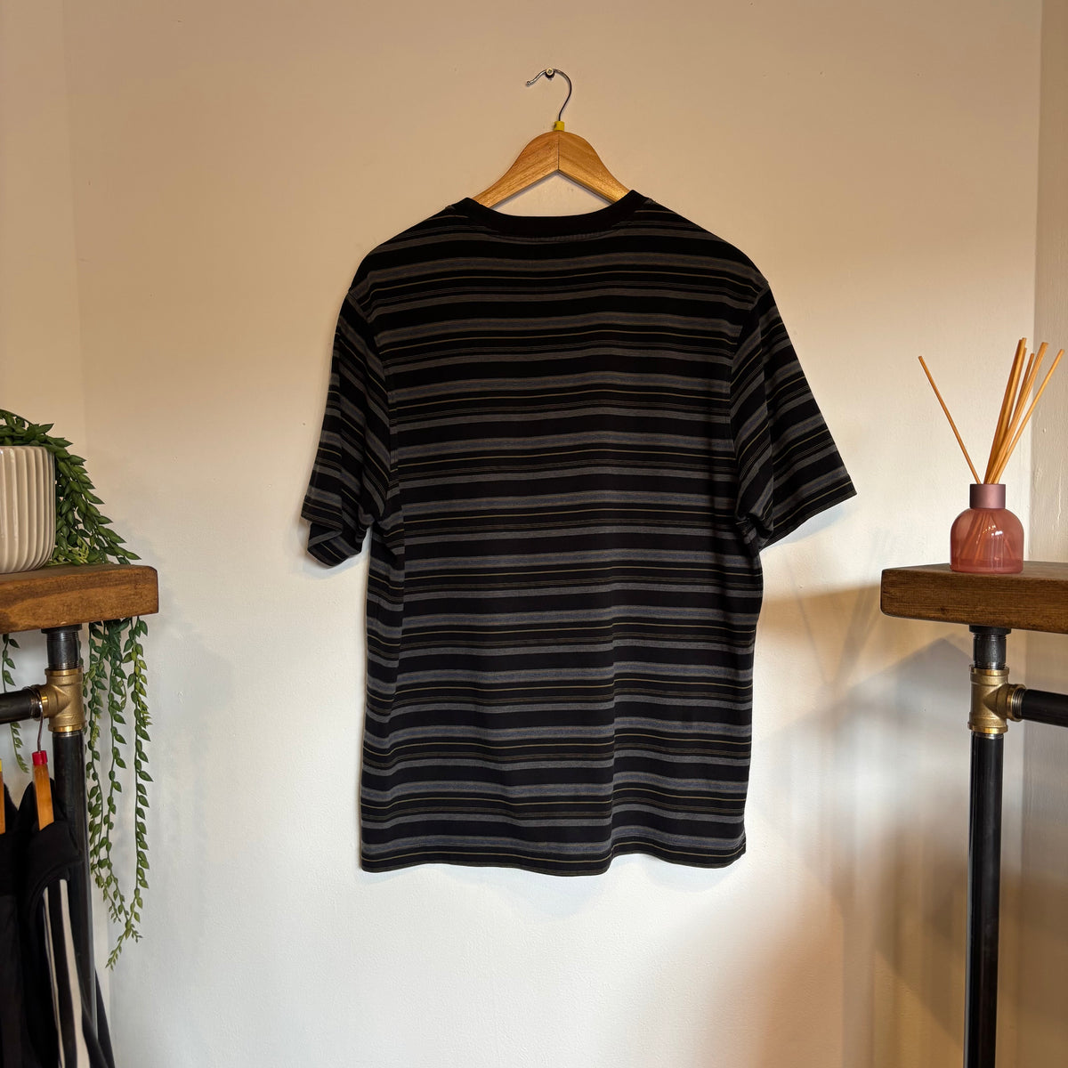 Stussy Heather Stripe Crew T-Shirt Black (Medium)