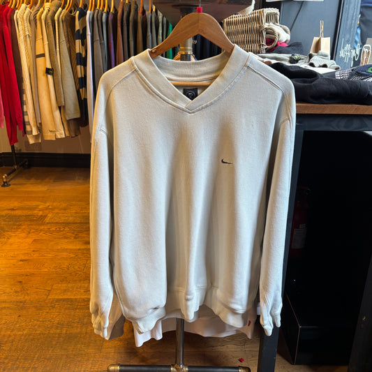 Nike Golf Swoosh Oversized V Neck Sweatshirt Cream (Large)