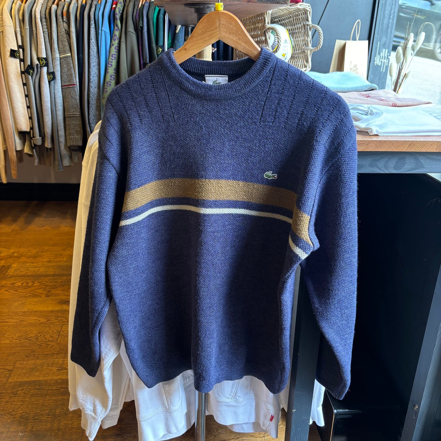 Lacoste Stripe Pullover Knit Jumper Blue (Medium)