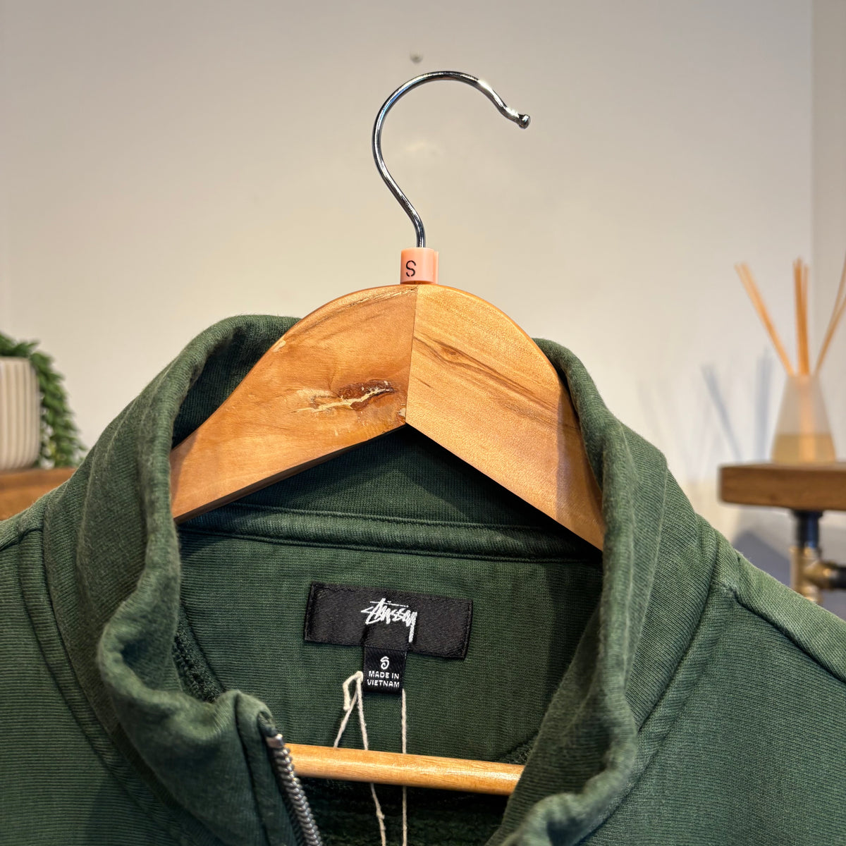 Stussy Stock Logo Mock Neck Quarter Zip Jumper Green (Small)