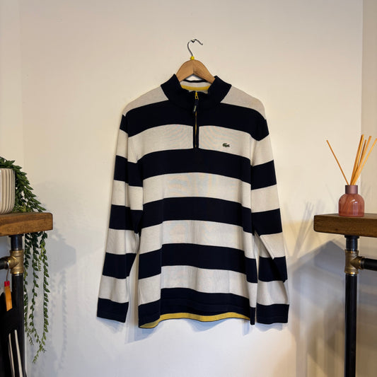 Lacoste Quarter Zip Knit Jumper White/ Navy (Large)