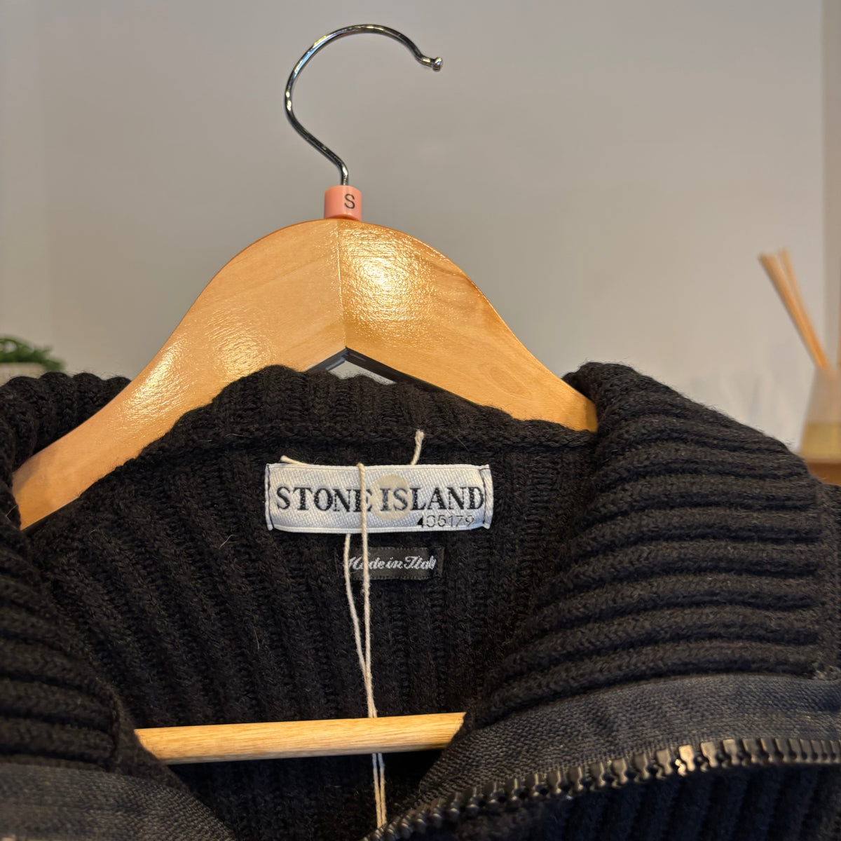 Stone Island A/W 2001 Full Zip Ribbed Knit Jumper Black (Small)